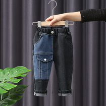 Boy plus velvet pants 2020 new childrens foreign style color drawing jeans baby padded trousers