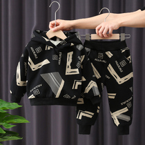 Boys autumn and winter suit 2021 new Child handsome gas plus thickening movement Two sets of baby first winter clothes damp