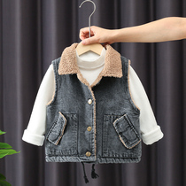 Children Cavelvet thickened Cowboy waistcoat boy 2021 Winter new baby autumn and winter children foreign air outwear vest