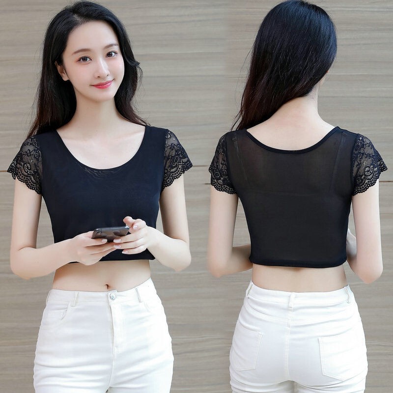 Summer Thin Black Short Lace Top for Women, Mesh Undershirt to Wear with Skirts, Half-Length Fashion Summer Thin Black Short Lace Top for Women, Mesh Undershirt to Wear with Skirts, Half-Length Fashion
