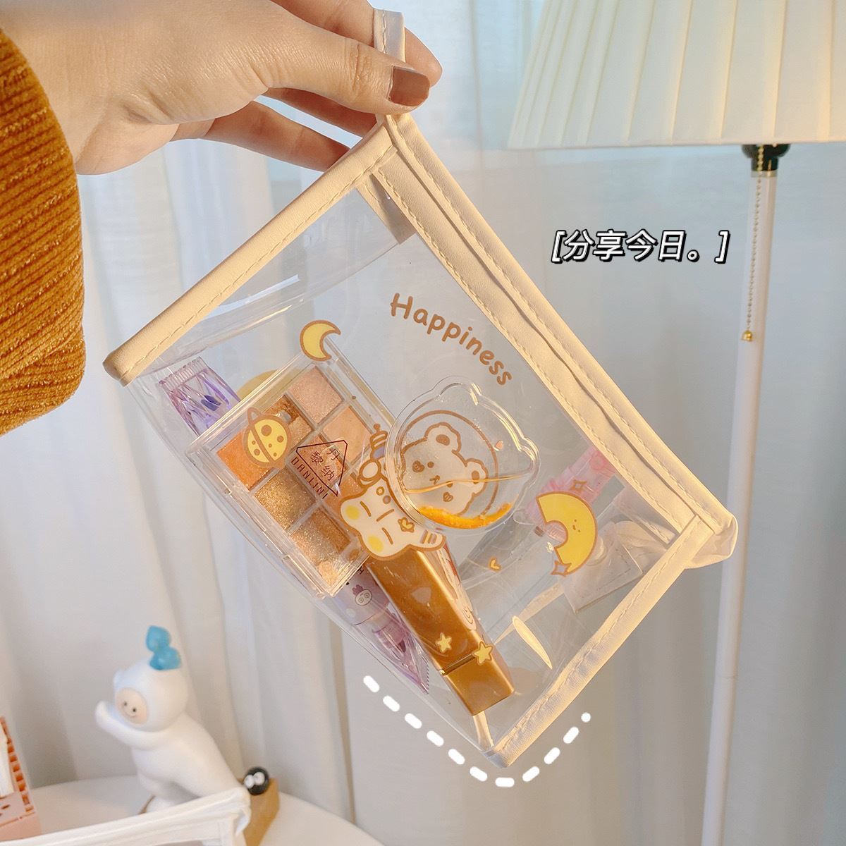 Qiao Hui cartoon spaceman quicksand Zipper pen bag cute portable storage bag portable pvc cosmetics storage bag