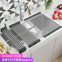 Stainless steel sink drain rack foldable sink drain basket kitchen sink storage bowl rack roller curtain drain pad