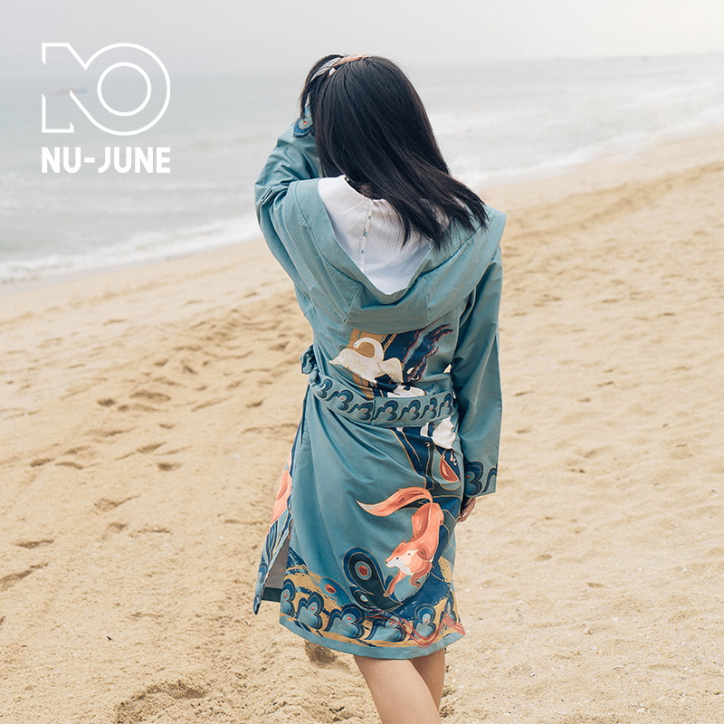 Nu-June quick-drying bathrobe unisex warm pajamas beach swim diving nightgown travel hooded cape