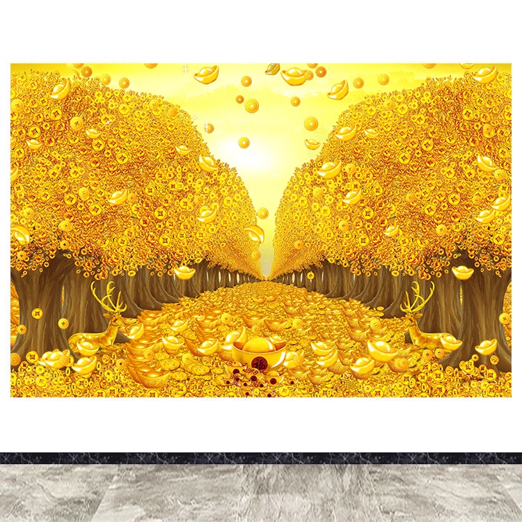 Money Tree Feng Shui Self-Adhesive Decorative Painting Living Room Study Money Tree Golden Avenue Golden Jade Mantang Wall Sticker Mural