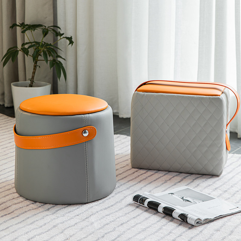 Portable light lavish shoe-changing stool minimalist creative sofa chair home small bench wearing footstool footrest solid wood round mound