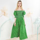 2022 New Green French Small Floral Dress One Word Neck First Love Long Skirt Large Swing Waist Thin Skirt