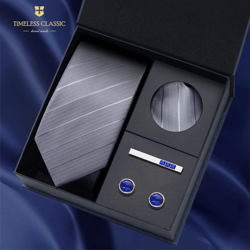 Tie Gift Set with Pocket Square, Tie Clip, Cufflinks, High-End Men's Zippered Style, Premium Feel, No Need to Tie, Formal Business Attire