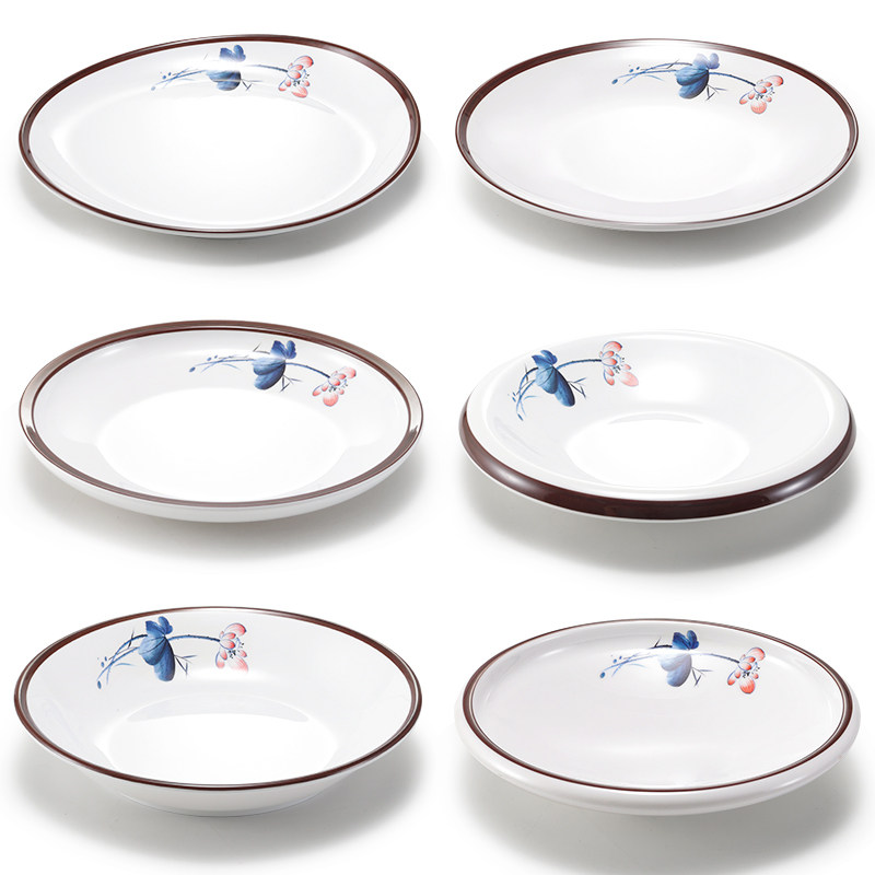 Top Gometamide Resin Plate Hotel Cutlery Tray Creative Specialty Imitation Porcelain Plastic Round Dish Soup Pan Commercial