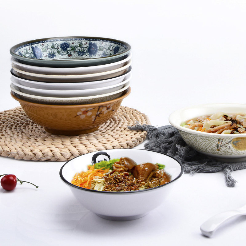 Top Gometamide Noodle Bowl Commercial Fighting Bowl Imitation Porcelain Cutlery Powder Noodles Bowl Soup Bowl 6 Inch Mixed Noodle Bowl Breakfast Porridge Bowl 10