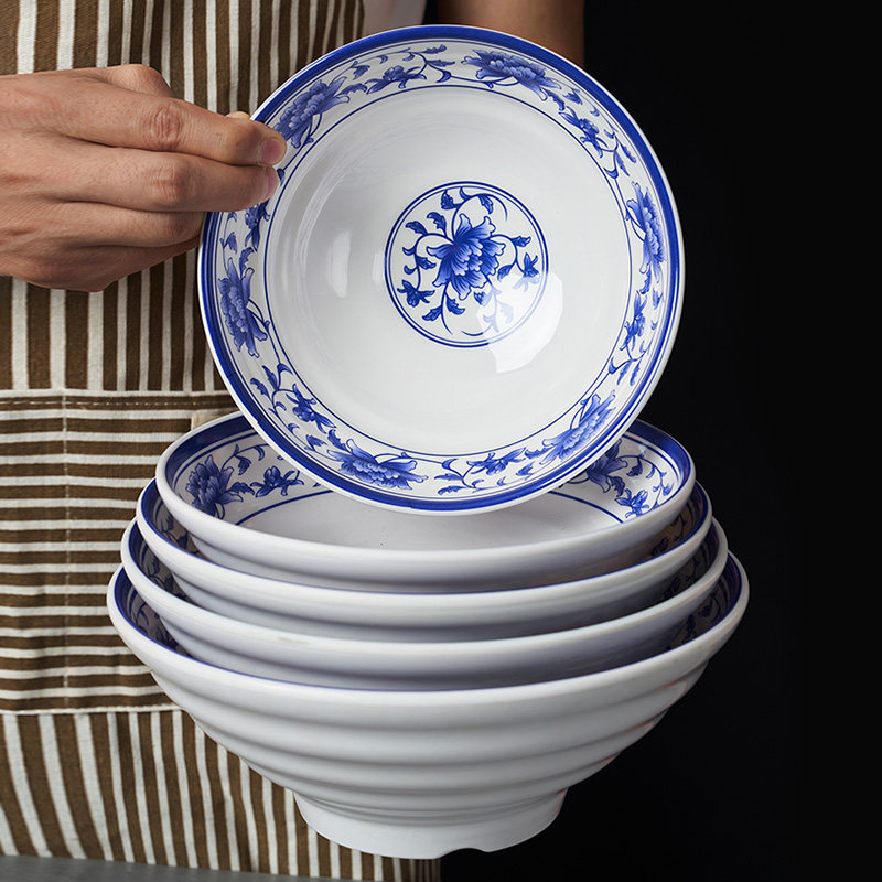 Top-lattice imitation porcelain melamine resin noodle bowl plastic bowl Commercial cutlery soup bowl Spicy Scalding Bowl with a special bowl 10