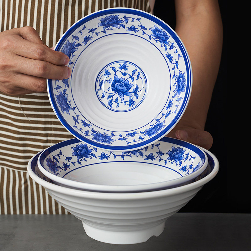 Top grid melamine resin noodle bowl imitation porcelain plastic noodle shop special bowl breakfast shop soup powder rice noodle bowl commercial high temperature resistant