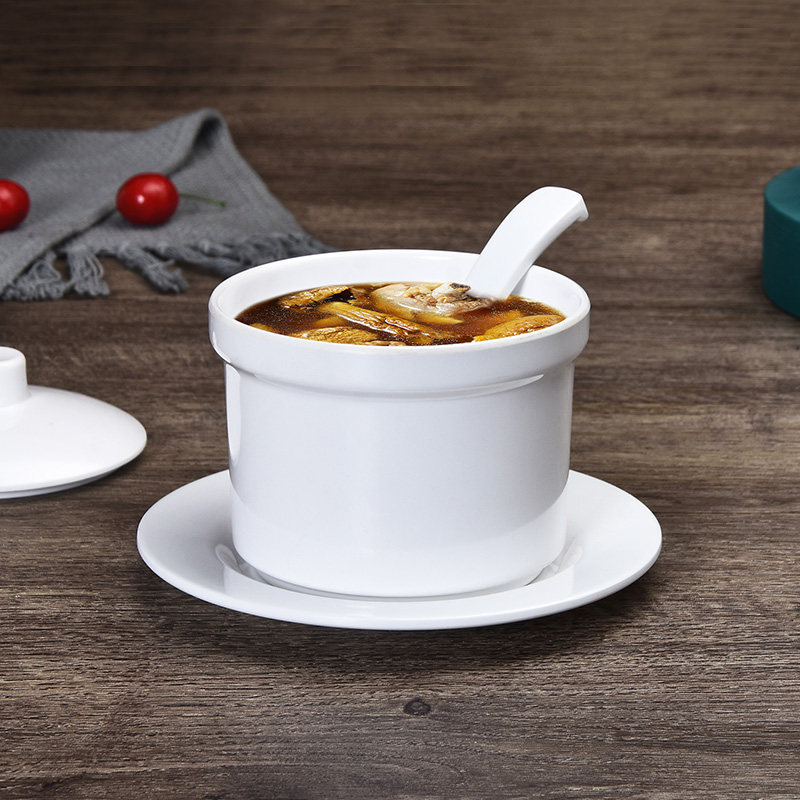 Top-grid white melamine resin soup with cover rice flush steamed egg flush with soup flushed porcelain plastic fast food simmer for commercial use
