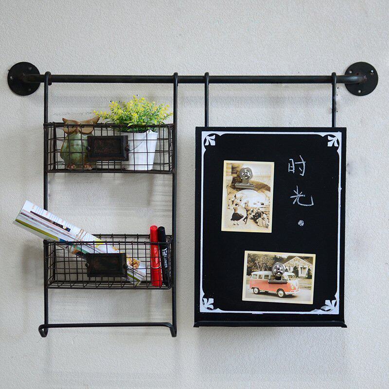 Industrial style retro old wrought iron wall decoration rack home store storage message board blackboard wall decoration
