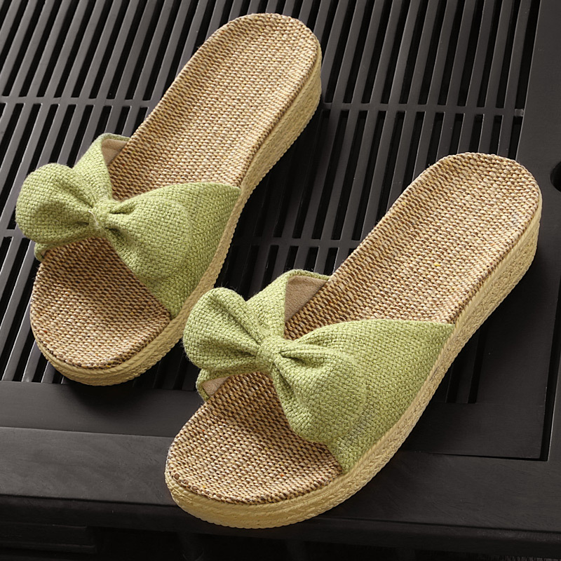 2025 New High-Heeled Sandals for Home Indoor Use, Thick-Soled Wedge Linen Slippers, Women's Cotton and Linen Sweat-Absorbent Slippers