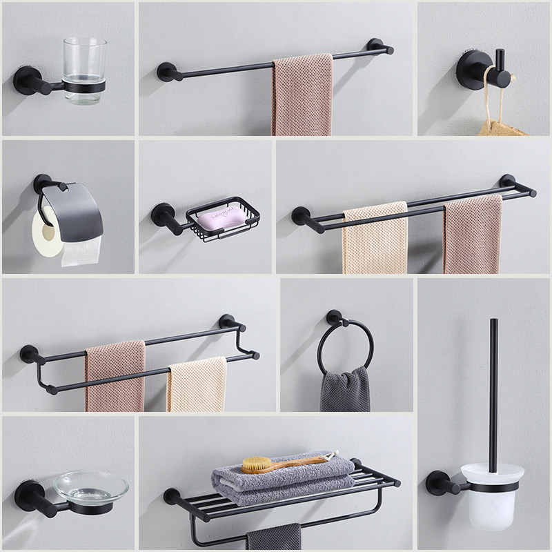 Black pendant thickened all copper bathroom pendant set towel rack towel rack hardware pendant clothes hook set
