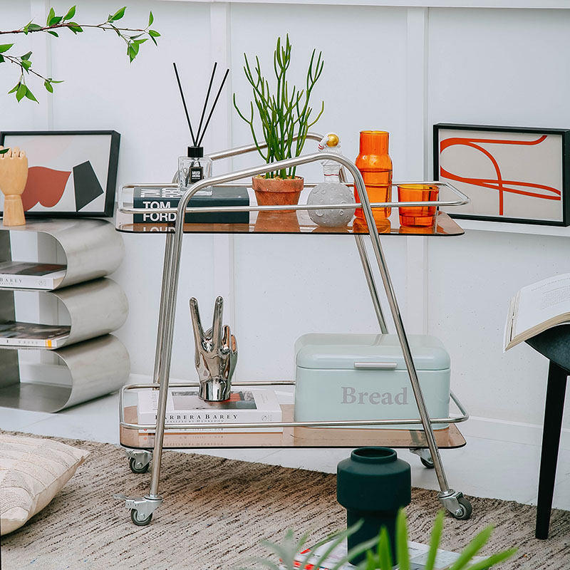 Snack Small Cart Stainless Steel Dining Car Shelf Home Living Room Edge A Few Containing Cart Wine Waterwheel Commercial Trolleys