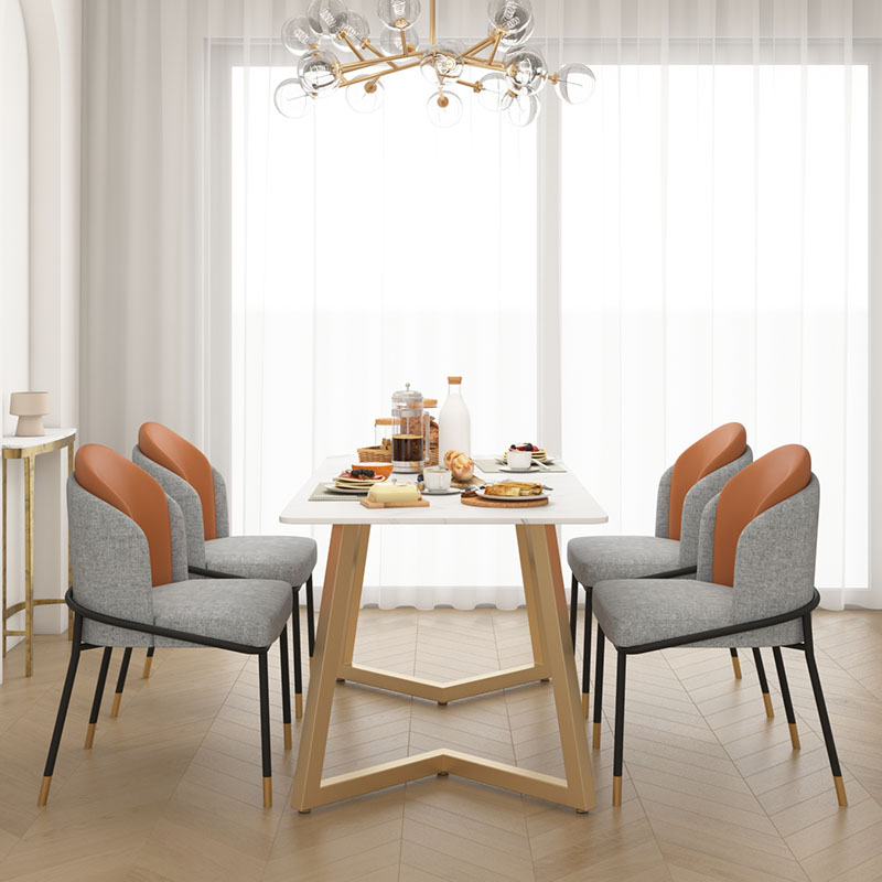 Nordic modern luxury household small apartment marble dining table Rock board dining table and chair combination Italian style simple 4 people 6 people