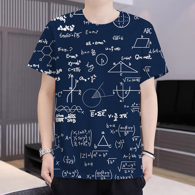 Summer New Style T-Shirt with 3D Printed Math Formulas and Functions, Fashionable and Stylish Short-Sleeved for Teenagers, Men and Women