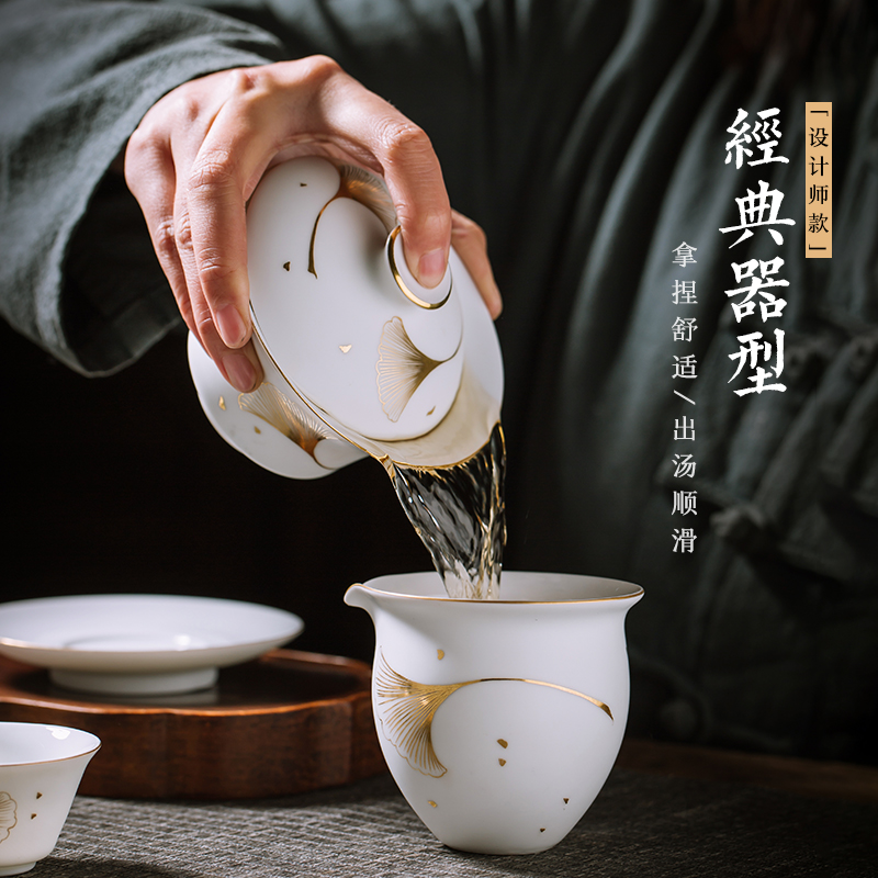 All three tureen only pure manual hand - made cup large single jingdezhen ceramic tea bowl kung fu tea set