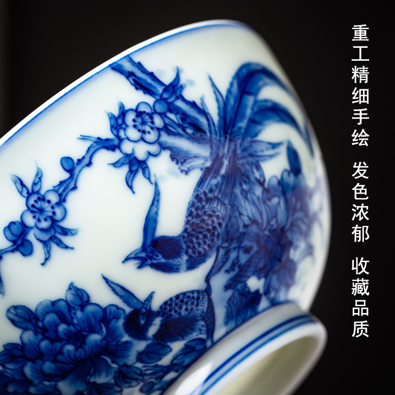 Jingdezhen blue and white porcelain masters cup large pure manual hand - made painting of flowers and birds in single cup sample tea cup tea cup under the glaze
