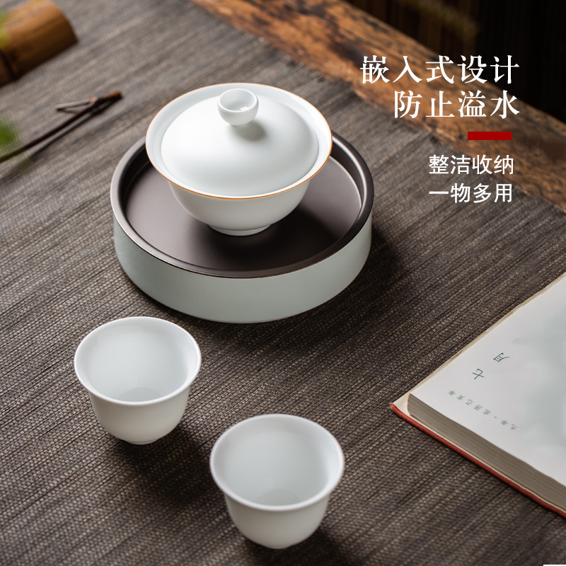 Jingdezhen ceramic pot of bearing dry terms Taiwan kungfu tea accessories small round tea sea copper water storage tray