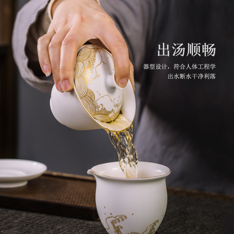 Pure manual hand - made white porcelain only three tureen single ceramic cups tea sets jingdezhen kung fu tea bowl