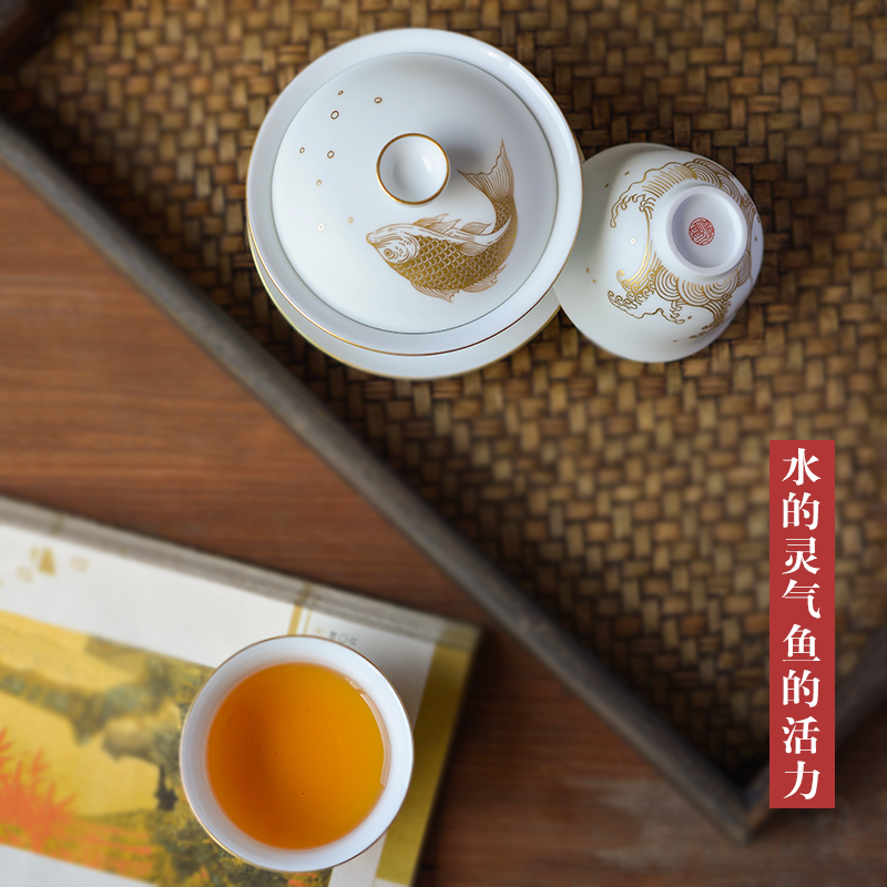 All hand - made tureen tea cups a single pure the original jingdezhen kung fu tea set pure manual three big white porcelain bowl