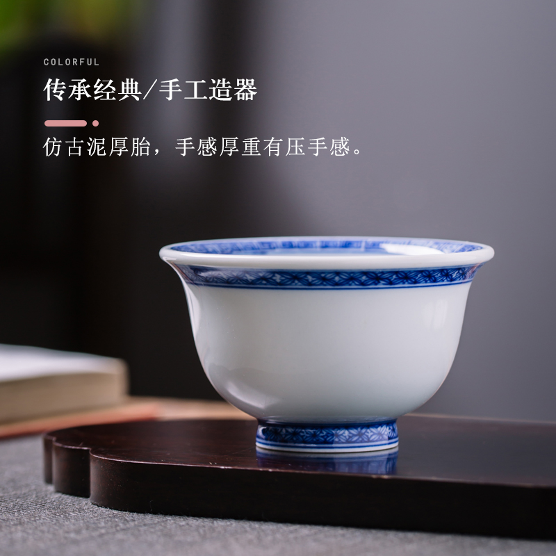 Yongle pressure hand of blue and white porcelain cup master cup single cup size of jingdezhen porcelain daming checking glass bowl is light