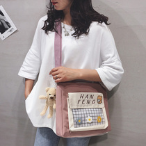 Canvas bag female shoulder bag grid Japanese school style shoulder bag ins2020 tide bag student Net red bag