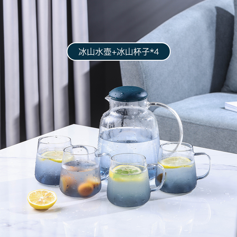 Iceberg Cold Water Bottle - Single Pot + Four Cup SetJapanese  Glass pot  suit heat-resisting Teapot cool Boiling water cup pot household Water cooler Large capacity pot glass