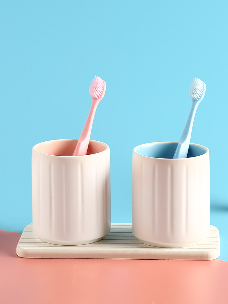 Simple ceramic wash mouth cup Household brushing cup tooth bucket Creative cute tooth cylinder cup set couple toothbrush cup