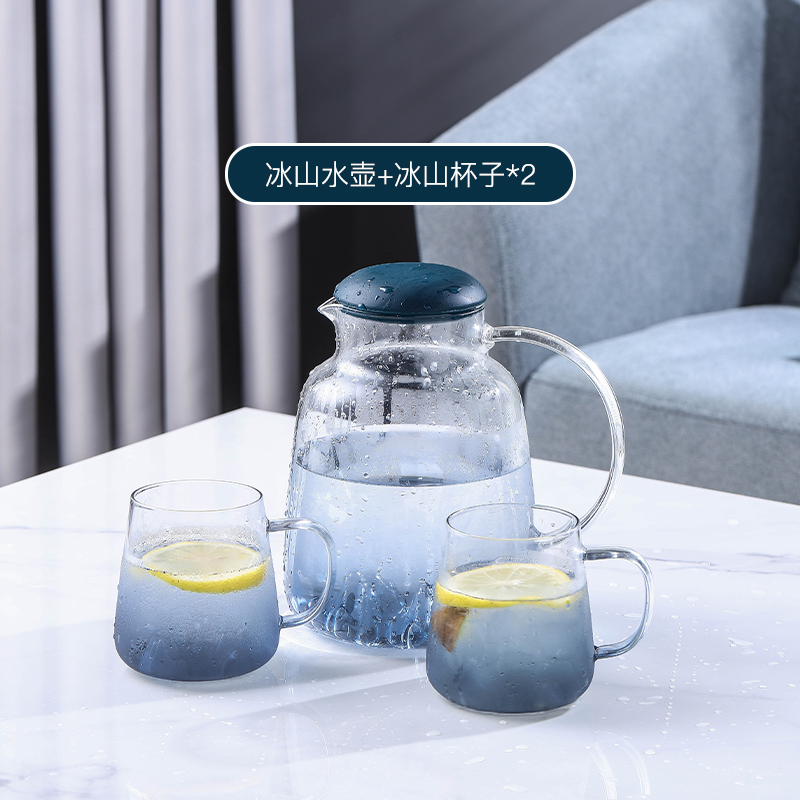 Iceberg Cold Water Bottle - Single Pot + Two Cup SetJapanese  Glass pot  suit heat-resisting Teapot cool Boiling water cup pot household Water cooler Large capacity pot glass
