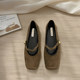 Square-Toe Women's Shoes, Spring 2025 New Style, French Flat Soft-Soled Slip-On Buckle Strap, Elegant Shallow Mary Jane Shoes