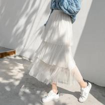 South Korea 2021 white cake yarn skirt half body dress Womens summer new mid-length style net yarn nepotism nepotism nepotism