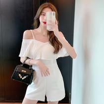 South Korea Summer new small sub one-piece dress Feminine Temperament Snowspun Harnesses Open-shoulder one-piece shorts suit