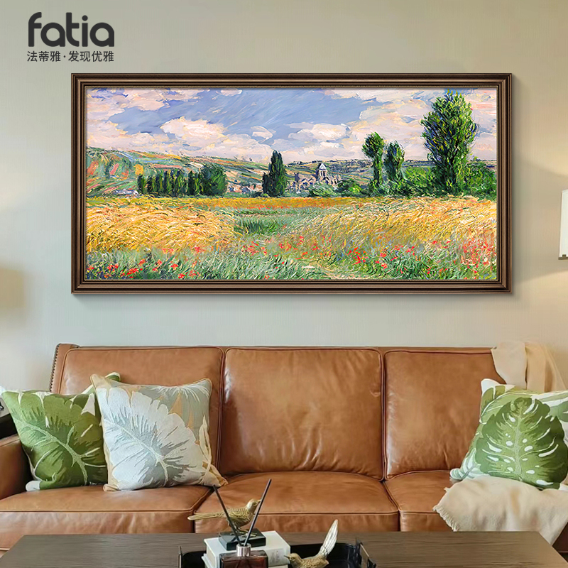 Monet Living Room Decorative Painting, Pure Hand-Painted Oil Painting, Sofa Background Wall Hanging Painting, High-End Atmospheric Landscape Mural with a Sense of Sophistication