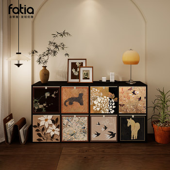 Four-grid cabinet tv cabinet rattan frame toy storage rack