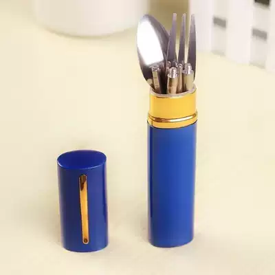 Set of stainless steel retractable tableware three-piece set of chopsticks folding fork spoon portable pen type easy to carry