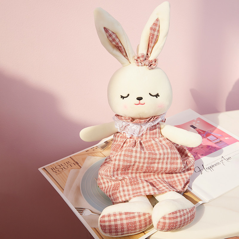 Cute Rabbit Fleece Doll Sleeping With Pillow Super Cute Little White Rabbit Paparazzi Girl Bed Cloth Doll Children Doll