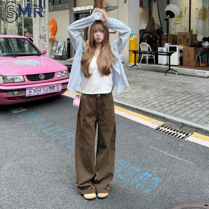 Melard Brown Coffee-Colored Wide-Leg Jeans for Women, 2026 Autumn New High-Waisted Versatile Loose Slimming Scimitar Pants