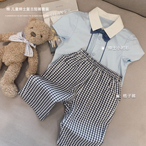 Bean mom childrens clothing new childrens handsome bow tie little gentleman shirt male baby retro black and white plaid shorts