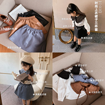 Doujia Ma Fashion Top Skirt Three Piece Winter Small Leather Skirt Set Childrens Clothes Tide