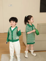 Bean a few moms girl green sweater suit 2022 spring dress new children knit cardiovert dress with two sets of damp