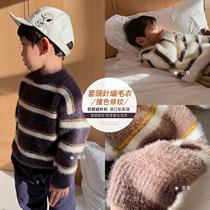 Bean mother childrens basic wild striped sweater imitation mink sweater autumn and winter male and female baby pullover