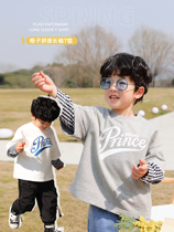 Beans A Few Moms Children Plaid T-shirt 2022 Spring Dress New Ocean Gas Baby Fake Two Long Sleeves Sympathetic Undershirt Tide