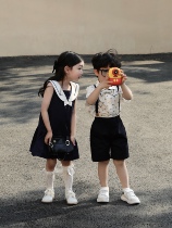 Bean a few moms and boys college wind suit 2022 summer clothes new Yangqi female baby Two sets of clothes for children