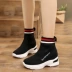 Giày thun co giãn nữ 2019 mới mùa thu muffin đế dày đế mềm, giày cao gót thể thao - Giày cao gót giày sneaker cổ cao nữ Giày cao gót