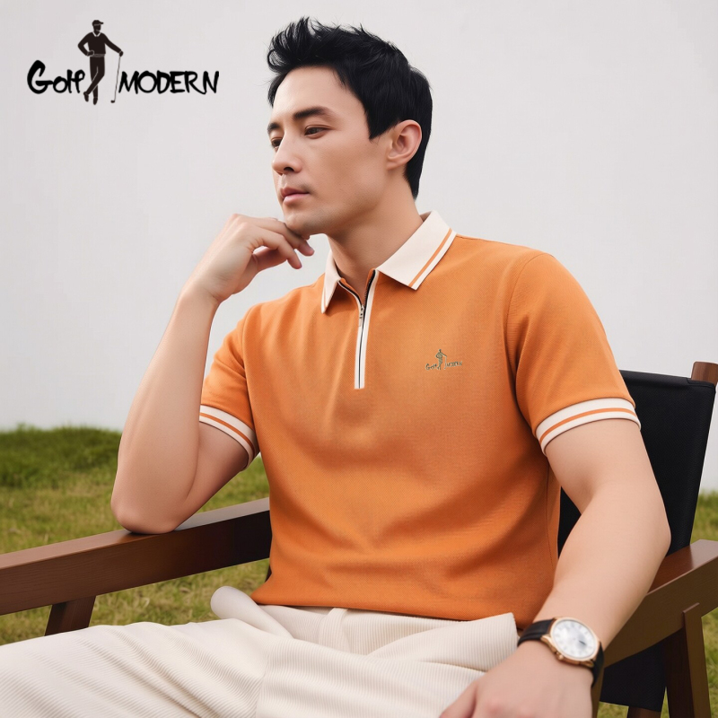 Golf Modern Golf 2026 Summer Men's Business Casual Lapel Zipper Polo Shirt Short Sleeve T-Shirt