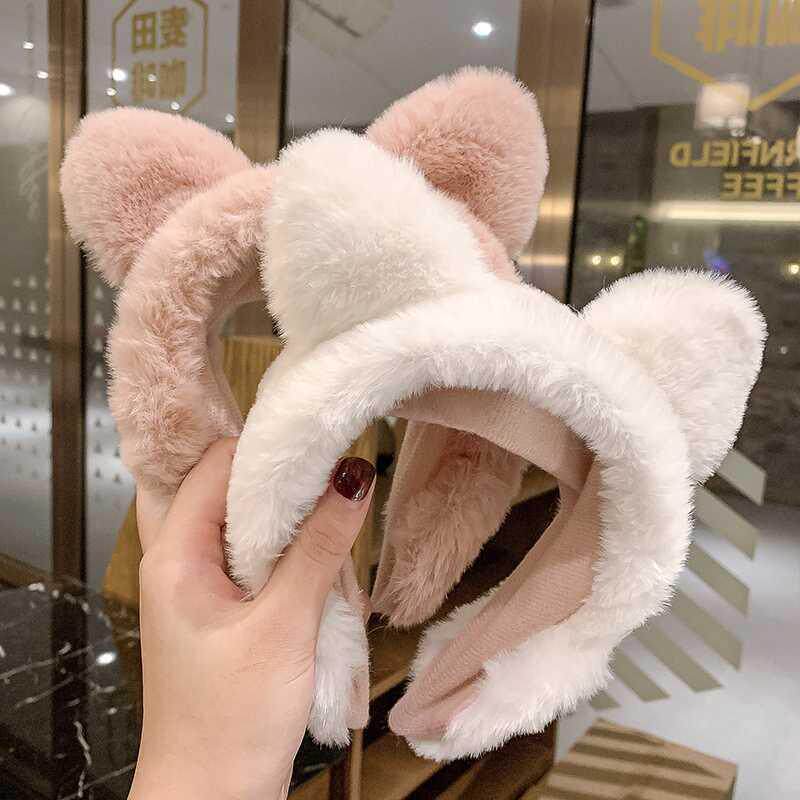 South Korean plush cat ears   up face haircut Hair Hoop Cute Headgear Wide Side Makeup Facial Mask Hairpin Hairpin Hair with headwear-Taobao