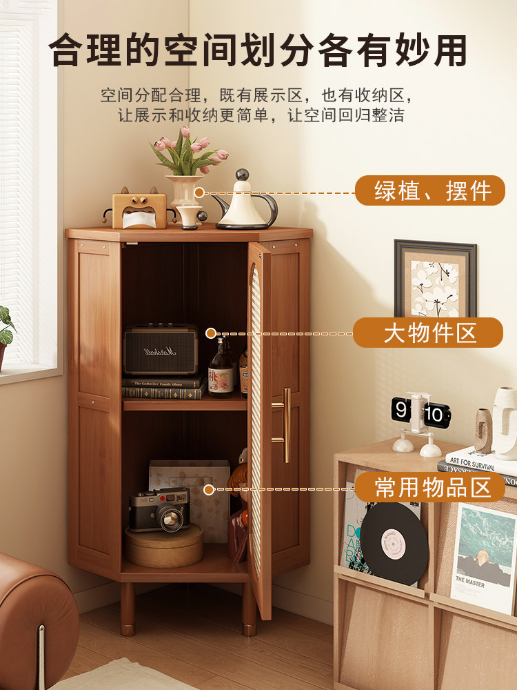 Corner Storage Rack for Living Room, Home Use, Retro Corner Storage Cabinet, Non-Solid Wood, Multi-Functional Corner Cabinet, Miscellaneous Storage Cabinet
